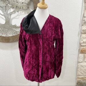 Vintage Avant Garde Krizia Crushed Velvet Satin Asymmetrical Jacket Magenta 40